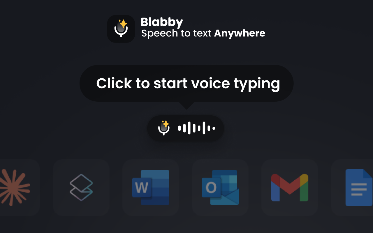 BlabbyAI-Sprachdiktat, das gesprochene Sprache in ein Textfeld im Browser tippt