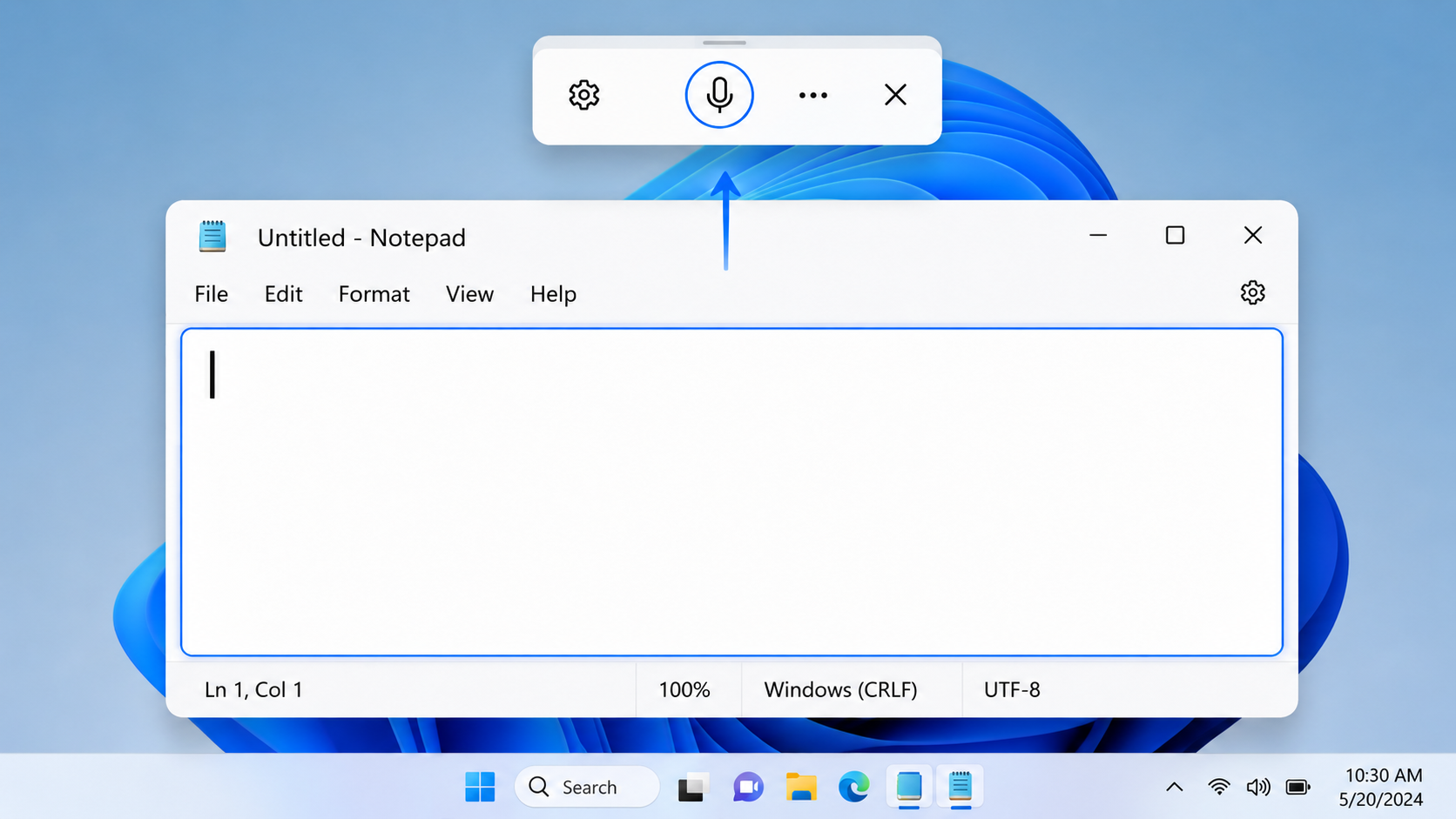Schritt 2: Windows-Spracheingabe-Symbolleiste über Notepad nach Windows-Taste plus H