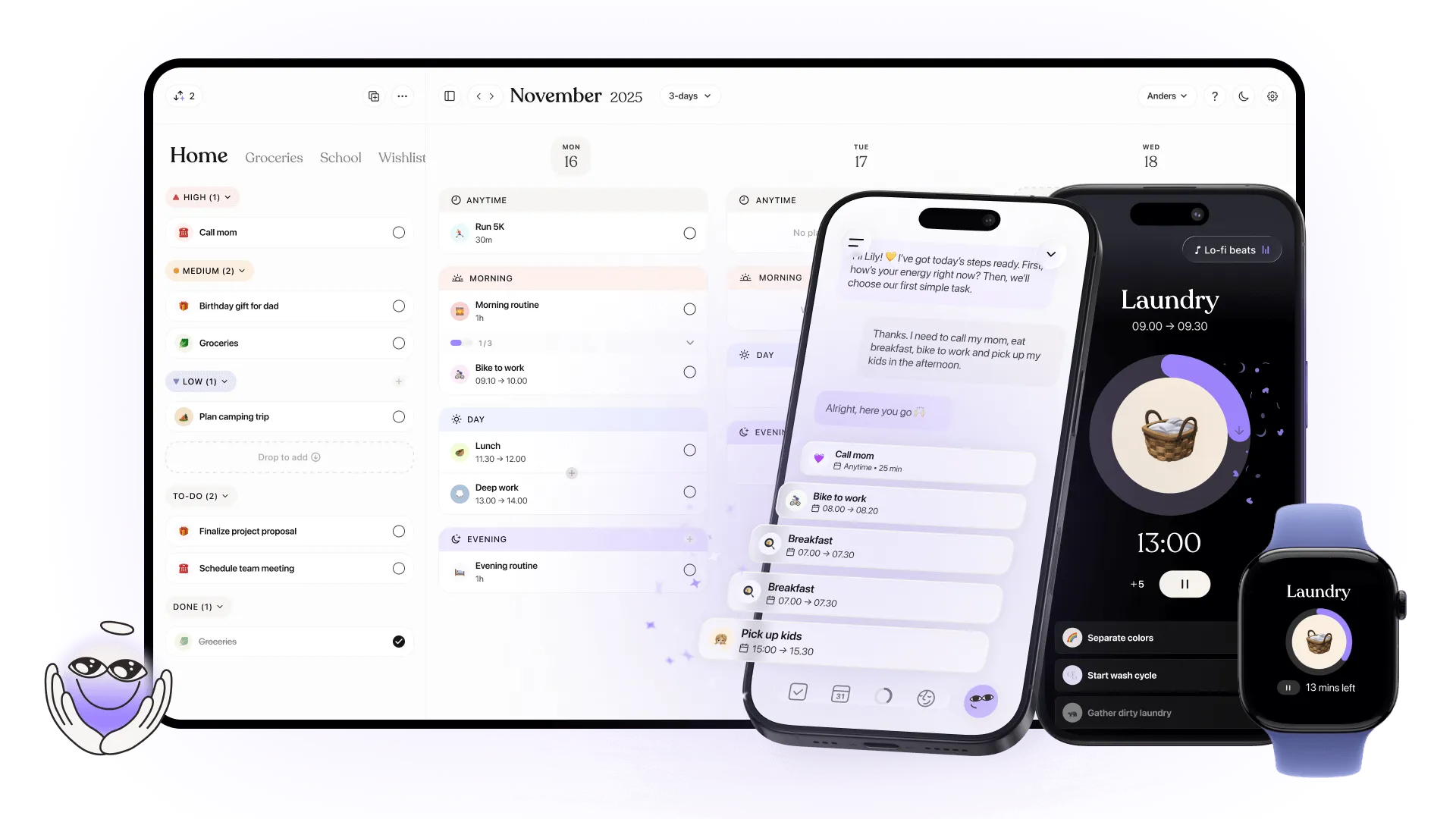 Tiimo, planificateur de journée visuel avec planning basé sur des icônes et minuteurs à rebours